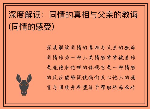 深度解读：同情的真相与父亲的教诲(同情的感受)