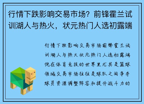 行情下跌影响交易市场？前锋霍兰试训湖人与热火，状元热门人选初露端倪