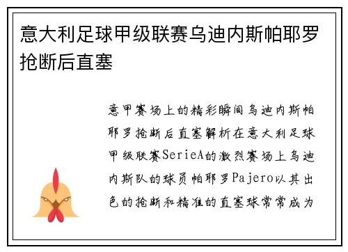 意大利足球甲级联赛乌迪内斯帕耶罗抢断后直塞