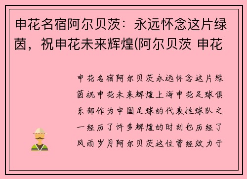 申花名宿阿尔贝茨：永远怀念这片绿茵，祝申花未来辉煌(阿尔贝茨 申花)